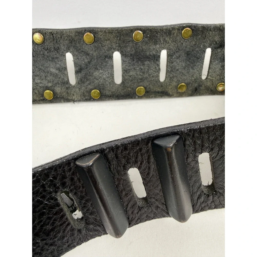 Brave Beltworks Mens Black Leather Studded Belt Size 34 Punk Rock Goth Y2K